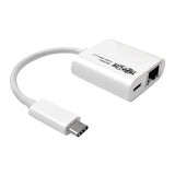 Tripp Lite U436-06N-G-C USB-C-Gigabit Ethernet (GbE) NIC Network Adapter with USB-C PD Charging Port, White GbE + Charging Port