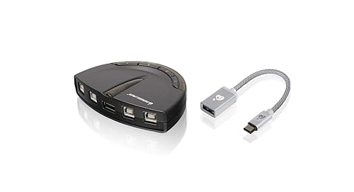 IOGEAR 4-Port USB 2.0 Printer Switch with USB-A to USB-C Adapter Kit