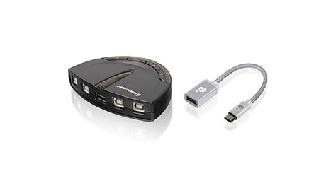 IOGEAR 4-Port USB 2.0 Printer Switch with USB-A to USB-C Adapter Kit