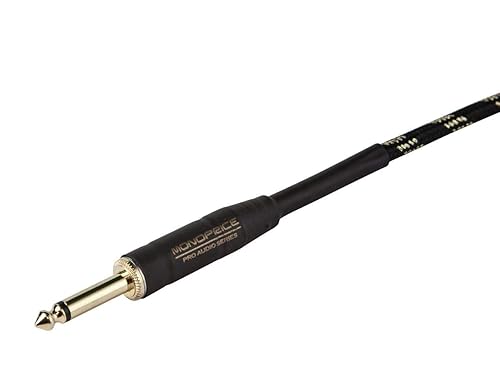 Monoprice Braided Cloth 1/4 Inch (TS) Male 20AWG Instrument Cable Cord - 10 Feet- Black (Gold Plated) 10ft