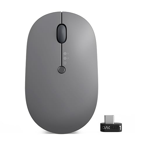 Lenovo Go Multi-Device Wireless Mouse, 2.4GHz Nano USB-C Receiver, Bluetooth, Adjustable DPI, USB-C Rechargeable Battery, Qi Wireless Charging, Ambidextrous, GY51C21211, Grey Multi-Device Mouse