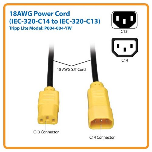 Tripp Lite Standard Computer Power Extension Cord ‎P004-004-YW