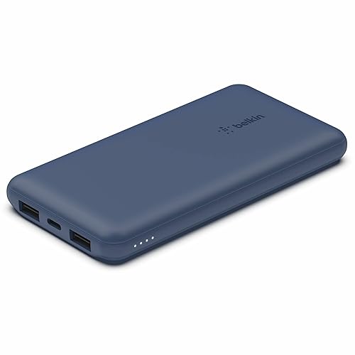 Belkin Portable Charger, USB-C Power Bank 10k w/ 1 USB-C Port and 2 USB-A Ports with USB-A to USB-C Cable for iPhone 16, 16 Plus, 16 Pro, 16 Pro Max, Samsung Galaxy S24, & More - Blue