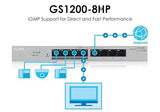 Zyxel 8-Port Gigabit Ethernet Web Managed PoE Switch with 60 Watt Budget GS1200-8HP 60W PoE+ 8 Port Smart Plus (Fanless)