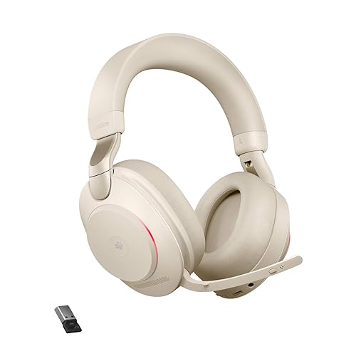 Jabra Evolve2 85 MS Wireless Headphones with Link380a, Stereo, Beige –  Wireless Bluetooth Headset for Calls and Music, 37 Hours of Battery Life