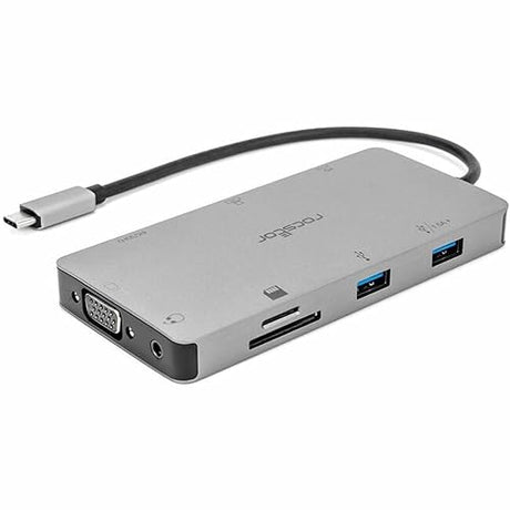 Rocstor USB-C Multiport 9-port HUB – USB Type-C to Gigabit Ethernet RJ45, HDMI 4K@30Hz, VGA 1080P 2K@60Hz, TF & SD Card Reader Slot, (2) USB 3.0 ports, 3.5mm Audio Jack, USB-C (PD3.0 100W) – Y01H01-AG