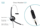 CISCO Headset 521, Wired Single On-Ear 3.5mm Headset with USB-C Adapter, Charcoal, 2-Year Limited Liability Warranty (CP-HS-W-521-USBC)