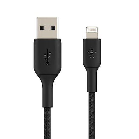 Belkin BoostCharge Braided Lightning Cable - 3.3ft/1M - MFi Certified Apple iPhone Charger USB to Lightning Cable - iPhone Cable - iPhone Charger Cord - Apple Phone Charger - Black Black 3.3 FT 3.3 ft Cable