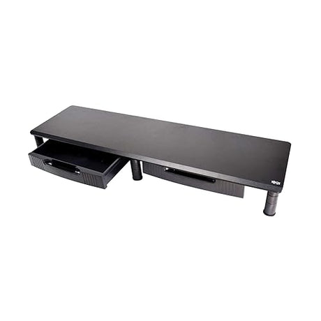 Tripp Lite Dual-Monitor Riser Stand with Storage Drawers, Black Wood & Steel Desk Organizer for 2 Screens, Adjustable Height | Computer, Laptop, PC, & TV Shelf Stand | 5-Year Warranty (MR4011DTAA)