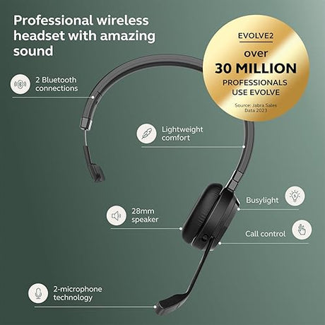 Jabra Evolve 65 TE (Third Edition) Wireless Single-Ear Headphones - Noise-Canceling Mic, 16 hrs Battery Life, Dual Connectivity, Works with All UC Platforms Like Zoom & Google Meet, Black Single-Ear All Platforms Charging Cord