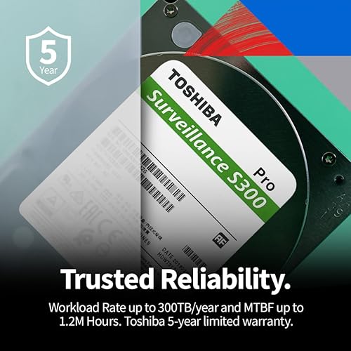 Toshiba S300 PRO 10TB Surveillance 3.5” Internal Hard Drive – CMR SATA 6 Gb/s 7200 RPM 512MB Cache - HDWTA1AUZSVAR