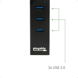 Plugable USB Hub with Ethernet, 3 Port USB 3.0 Bus Powered Hub with Gigabit Ethernet Compatible with Windows, MacBook, Linux, Chrome OS, Includes USB C and USB 3.0 Cables