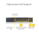 Zyxel 8-Port Gigabit Ethernet High Powered PoE+ 130W NebulaFlex Smart Managed Switch | 2X RJ-45/SFP Ports | 802.3at 802.3af | Metal | Limited Lifetime GS1920-8HPv2 8 Ports PoE+ Cloud Ready (130W)