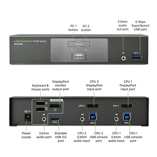 IOGEAR 2-Port 4K UHD DisplayPort KVMP Switch with USB 3.0 Hub, w/Full Set of Cables (GCS1902 TAA Compliant) 3840x2160 or 4K UHD 2-Port DisplayPort