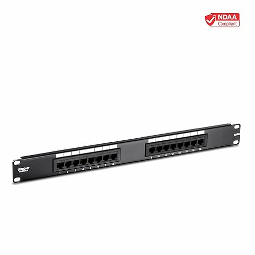 TRENDnet 16-Port Cat6 Unshielded Patch Panel, Rackmount, 1U 19, Cat3,Cat4,Cat5,Cat5e,Cat6 Compatible, 250Mhz Connection, Ideal For Copper Gigabit Ethernet Connections, Black, TC-P16C6