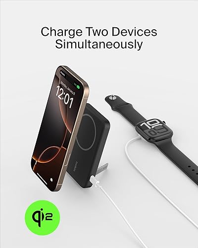 Belkin BoostCharge Pro Wireless Power Bank 5K w/ Qi2, MagSafe Compatible + Built-in Pop-up Kickstand - Compatible w/iPhone 15, 15 Plus, 15 Pro, 15 Pro Max, iPhone 14, and More - Black