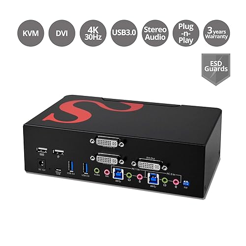 SIIG 2-Port DVI Dual-Link KVM Switch Smart Console with USB 3.0 Multi-Media (CE-DV0111-S1)
