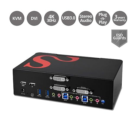 SIIG 2-Port DVI Dual-Link KVM Switch Smart Console with USB 3.0 Multi-Media (CE-DV0111-S1)