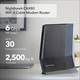 NETGEAR Nighthawk Cable Modem with Built-in WiFi 6 Router (CAX80) - Compatible All Major Providers incl. Xfinity, Spectrum, Cox | Plans Up to 6Gbps AX6000 Speed DOCSIS 3.1, Black 6.0Gbps, DOCSIS 3.1, WiFi 6