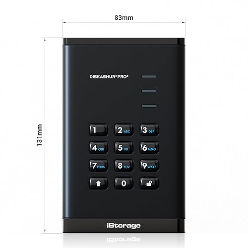 iStorage diskAshur PRO3 HDD 4TB - Secure Portable Hard Drive - FIPS Level 3 Certified - Password Protected - Dust/Water-Resistant - Hardware encryption 4TB HDD