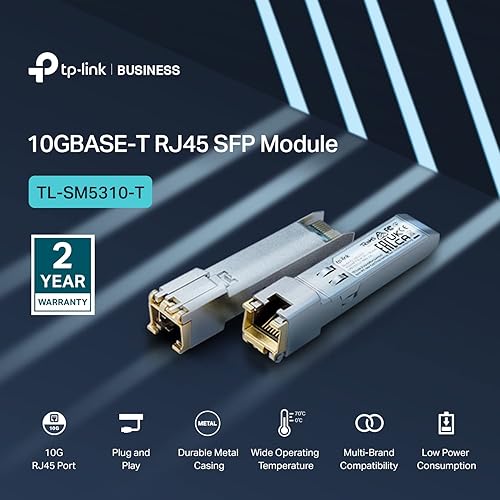 TP-Link TL-SM5310-T | 10GBase-T RJ45 SFP+ Module | 10G Copper SFP+ Transceiver | SFP+ to Ethernet | Plug and Play | Hot Pluggable | Up to 30m distance| | Durable Metal Casing | Versatile Compatibility