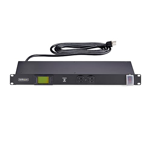 StarTech.com 12-Outlet Horizontal Rack Mount Metered PDU, 1U Server Power Strip w/Surge Protector, 8ft/2.4m Power Cable, TAA 12 Outlets | 15A