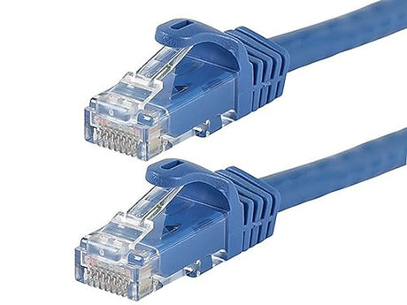 Monoprice Cat6 Ethernet Patch Cable - Snagless RJ45, 24AWG Stranded Pure Bare Copper Wire, 550Mhz, UTP, 0.5 Feet, Blue - Flexboot Series Blue 0.5 Feet Cable