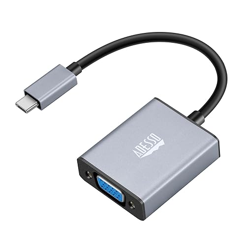 Adesso USB C to VGA Adapter, Aluminum, Thunderbolt 3/4 to VGA Adapter Compatible with iPhone 15 Pro/Max, MacBook Pro/Air 2023, iPad Pro, iMac, S23, XPS 17, Surface Book, and More