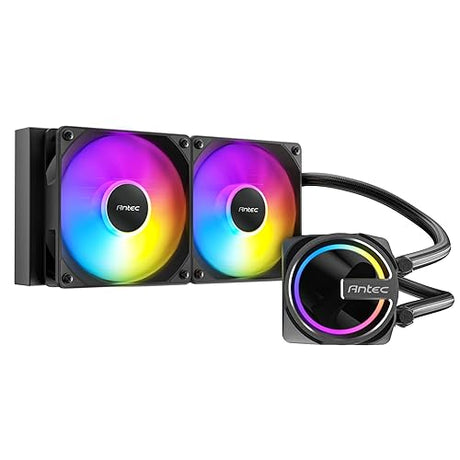 Antec Skeleton 240 ARGB Liquid CPU Cooler, 240mm Radiator, 2 x 120mm PWM ARGB Fans, Hydraulic Bearing, Copper Base, Intel LGA 115X/1200/1700/20XX, AMD AM4/AM5, Black