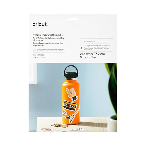 Cricut Waterproof Sticker Paper - US Letter Size (8.5in x 11in), Sticker Paper for Printer, Compatible with Cricut Maker, Explore 3, & Cricut Joy Xtra, White (6 Ct)