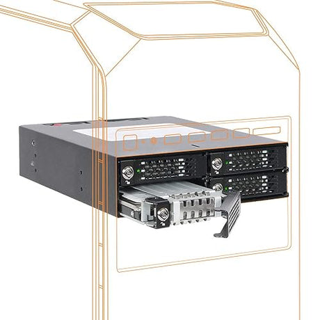 ICY DOCK Rugged 4 x 2.5 SAS/SATA HDD/SSD Mobile Rack Enclosure for 5.25 Bay (with Keylock) | ToughArmor MB994SK-1B 4 Bay Lock