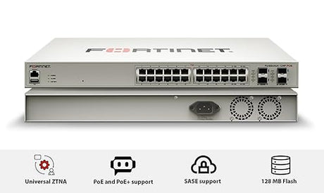 FORTINET FortiSwitch 124F-POE - FS-124F-POE, L2+ Managed POE Switch with 24GE + 4SFP+, 24port POE. Rack Mountable