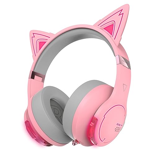 Edifier G5BT CAT Wireless Bluetooth Gaming Headset with Mic, Wired Cat Ear Headphones, Over Ear Headphones with Detachable Cat Ear, RGB Light, for PC, PS5, PS4, Nintendo Switch (Pink)