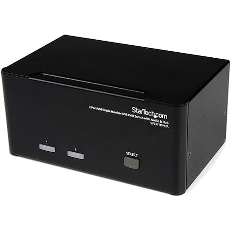 StarTech.com 2 Port Triple Monitor DVI USB KVM Switch with Audio & USB 2.0 Hub - Multi Monitor KVM - Dual Port KVM Switch (SV231TDVIUA),Black 2 Port Audio | USB 2.0 Hub