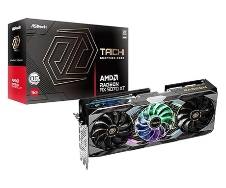 ASRock AMD Radeon RX 9070 XT Taichi 16GB OC 3100 MHz 20 Gbps GPU GDDR6 256Bit PCIe5.0 Dual BIOS 850W RT+AI Accelerators 3X Cooling System HDMI2.1b DP2.1a Graphics Card 12V-2x6-pin Power Connectors