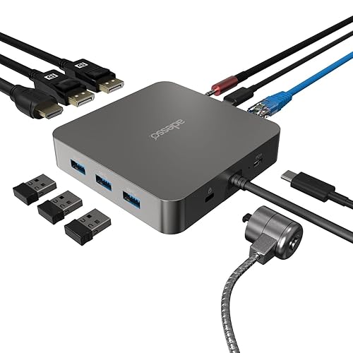 Adesso 11 in 1 USB C Multiport Docking Station Dual Display HDMI USB 3.2 PD 100W RJ45 3.5mm Jack Peripheral Lock Compatible with Windows Mac Made in Taiwan TAA Compliant AUH-4051-TAA