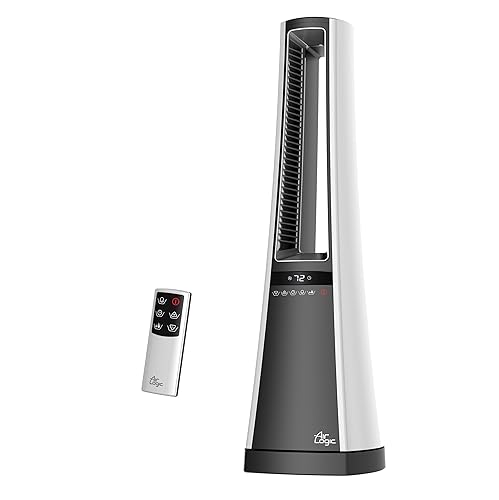 Lasko Oscillating Bladeless Ceramic Tower Space Heater for Home with Enhanced Safety, Adjustable Thermostat, Filter, Timer and Remote Control, 27 Inches, Silver, 1500W, AW300