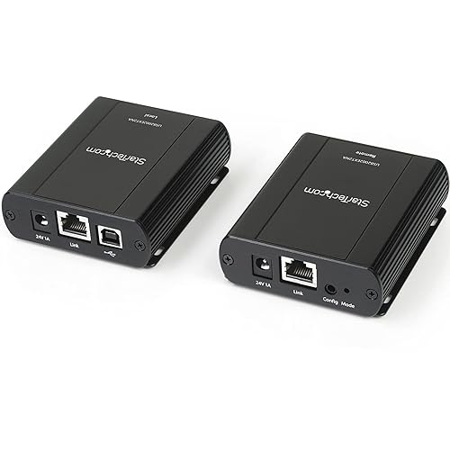 StarTech.com 2 Port USB 2.0 Extender Hub Over Cat5e/Cat6 Cable (RJ45) - 330ft/100m Industrial Metal USB Extender Adapter Kit w/ESD Protection - Externally Powered - 480 Mbps (USB2002EXT2NA)