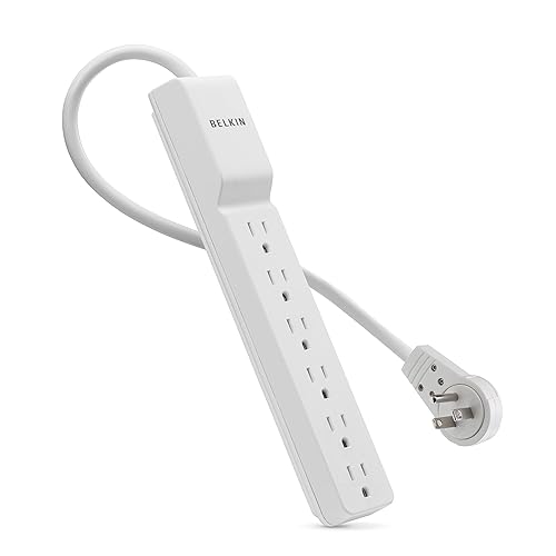 Belkin 6-Outlet Power Strip Surge Protector w/Flat Rotating Plug, 6ft Cord – Ideal for Personal Electronics, Small Appliances and More (1080 Joules), White, 6' - 6 Pack