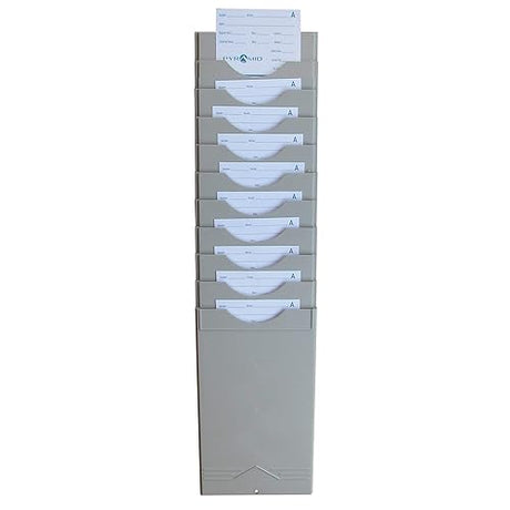 Pyramid Technologies Time Card Rack, 10 Pockets, Plastic, Light Gray