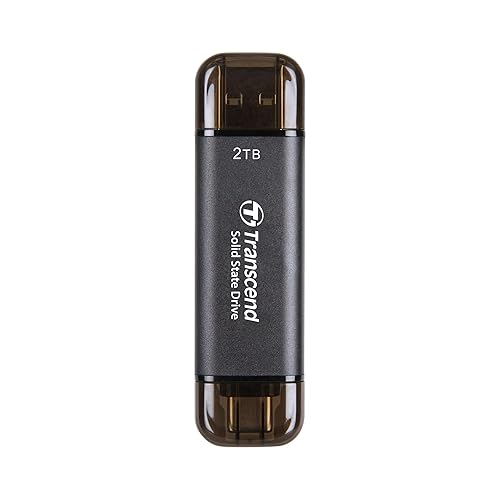 Transcend 2TB External SSD, USB 3.2 Gen 2, Up to 1,050MB/s, Portable SSD with 2-in-1 Type C & Type A, for Steam Deck, ROG Ally, MSI Claw, Windows, Mac, iPhone, iPad, Android, PS5, Xbox, Smart TV-Black 2TB Black