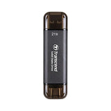 Transcend 2TB External SSD, USB 3.2 Gen 2, Up to 1,050MB/s, Portable SSD with 2-in-1 Type C & Type A, for Steam Deck, ROG Ally, MSI Claw, Windows, Mac, iPhone, iPad, Android, PS5, Xbox, Smart TV-Black 2TB Black