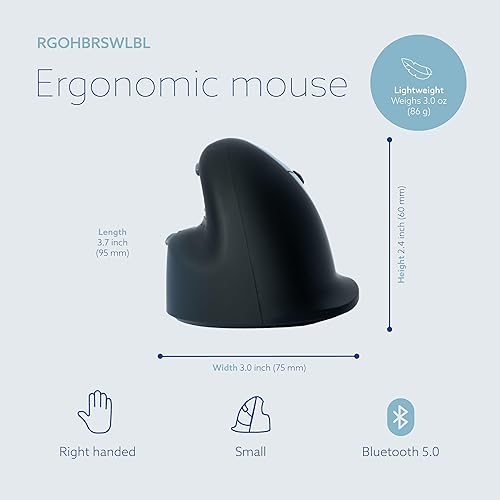 R-Go HE Break Ergonomic Mouse, for Small Hands, Bluetooth 5.0, with Anti-RSI Software, Prevention Mouse Arm/Tennis Elbow(RSI Syndrome), Vertical Ergo Mouse for Windows/Mac, Black