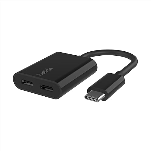 Belkin RockStar USB-C Audio + Charge Adapter, Headphone Adapter w/ USB-C 60W Power Delivery Fast Charging for iPhone, iPad Pro, Galaxy, Note, Google Pixel, LG G6, Sony Xperia, OnePlus, & More - Black Black USB-C USB-C Audio + USB-C Charge