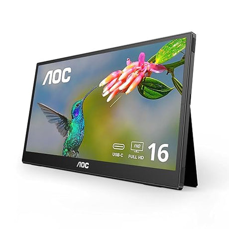 AOC 16T3EA 15.6 Inch FHD 1920x1080 Ultra Slim Portable Monitor, USB Type C, Smart Cover