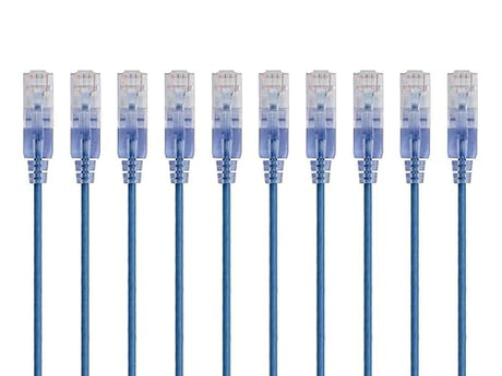 Monoprice SlimRun Cat6A Ethernet Patch Cable - Network Internet Cord - RJ45, Stranded, 550Mhz, UTP, Pure Bare Copper Wire, 10G, 30AWG , 7ft, Blue, 10-Pack Blue 7 Feet (10 Pack) 10 Pack