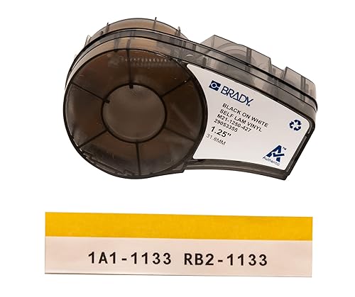 Brady M21-1250-427 14' Length, 1.25 Width, B-427 Self-Laminating Vinyl, Black on White/Translucent Color BMP 21 Mobile Printer Label