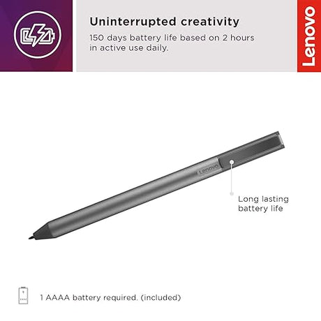 Lenovo USI Stylus Pen, Chrome OS Support, 4,096 Levels of Pressure Sensitivity, 150 Days Battery Life, AAAA Battery, Works with Chromebook, GX81B10212,Grey