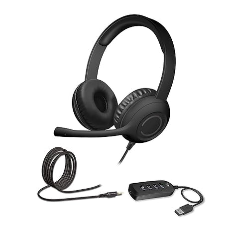 Cyber Acoustics Stereo Headset (AC-5812) with USB or 3.5mm Connection, USB Control Module, Adjustable Mic Boom for PC and Mac, Classroom or Home 1 Unit