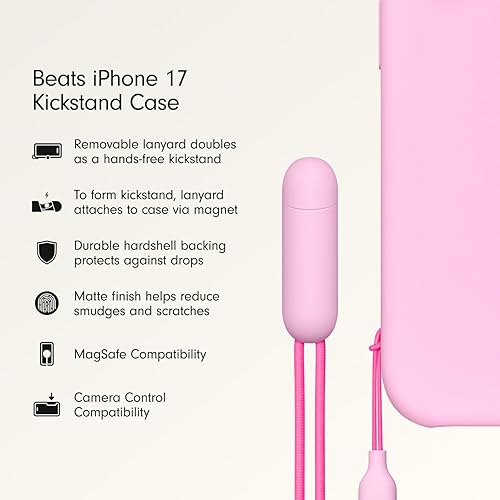 Beats iPhone 17 Kickstand Case with MagSafe & Camera Control, Built in Stand & Lanyard, Matte Finish with Microfibre Lining – Pebble Pink iPhone 17 Kickstand Pebble Pink